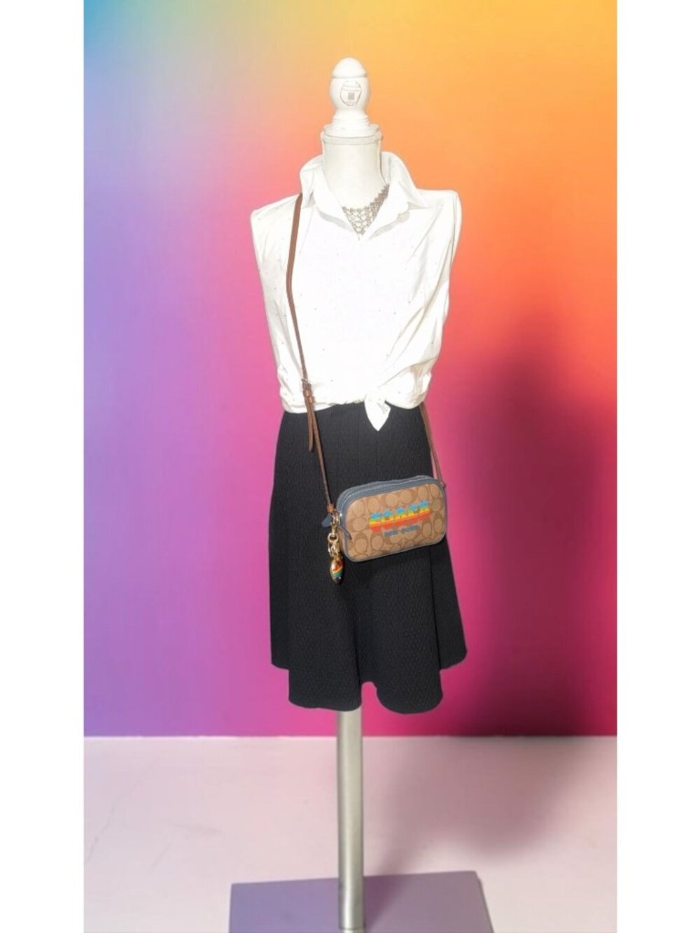 Coach Crossbody Pouch F73066 Rainbow LOGO Signature Canvas Heart Bag Charm PRIDE - Picture 3 of 12